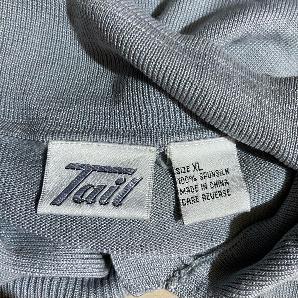 Tail 100% Silk Gray Polo Shirt Open Knit Preppy XL Academia Luxury Golf Tennis - Picture 2 of 11